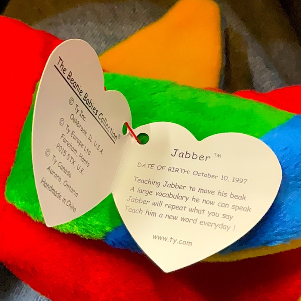 Retired 1997 Ty “Jabber” The Parrot Tush Tag Error (1998). Born October 10, 1997 - Picture 6 of 8